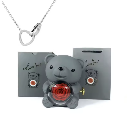 Pudełko na biżuterię z wiecznym misiem różowym z naszyjnikiem