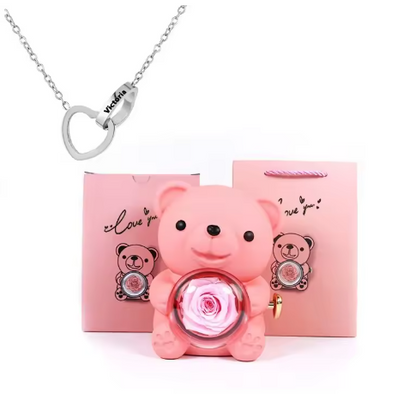 Pudełko na biżuterię z wiecznym misiem różowym z naszyjnikiem