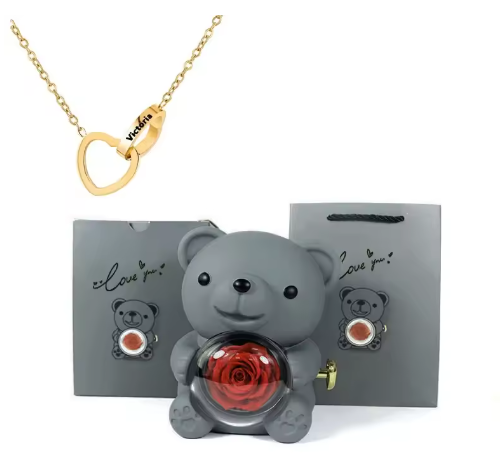 Pudełko na biżuterię z wiecznym misiem różowym z naszyjnikiem