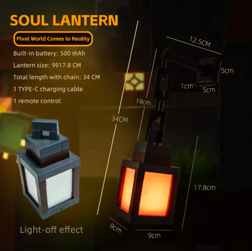 Lampa do gier Mine WORLD, świecąca latarnia