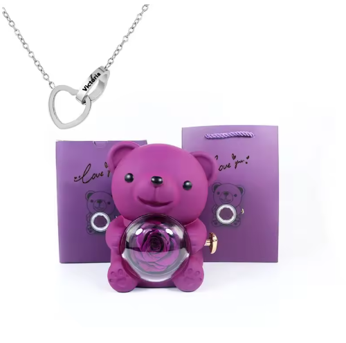 Pudełko na biżuterię z wiecznym misiem różowym z naszyjnikiem