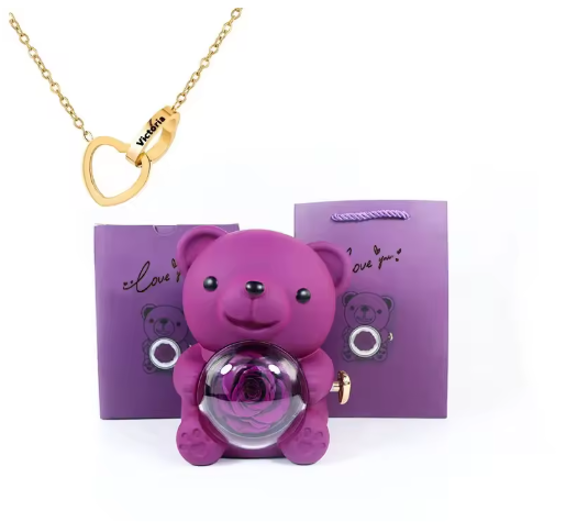 Pudełko na biżuterię z wiecznym misiem różowym z naszyjnikiem