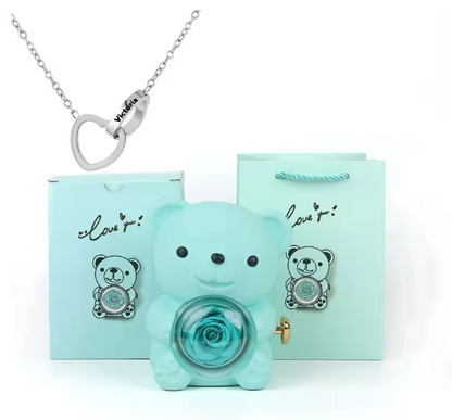 Pudełko na biżuterię z wiecznym misiem różowym z naszyjnikiem