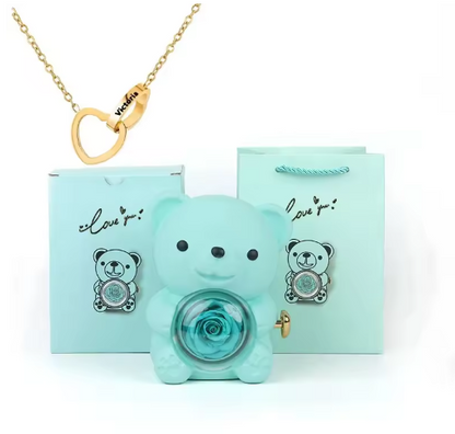 Pudełko na biżuterię z wiecznym misiem różowym z naszyjnikiem