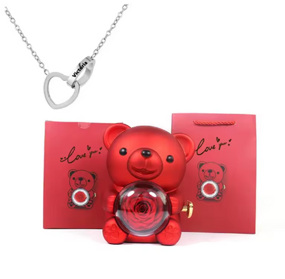 Pudełko na biżuterię z wiecznym misiem różowym z naszyjnikiem