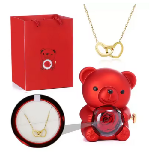 Pudełko na biżuterię z wiecznym misiem różowym z naszyjnikiem