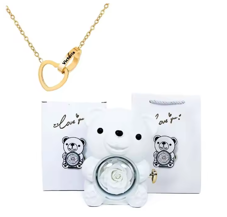 Pudełko na biżuterię z wiecznym misiem różowym z naszyjnikiem