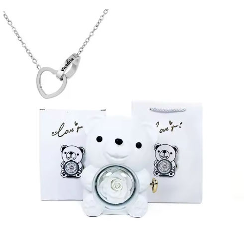 Pudełko na biżuterię z wiecznym misiem różowym z naszyjnikiem