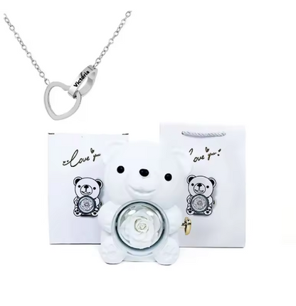 Pudełko na biżuterię z wiecznym misiem różowym z naszyjnikiem